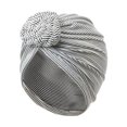 thumbnail image 2 of VJGBEGW Women Shimmer Ribbed Pre-Tied African Turban Head Wrap Knotted Crochet Top Stretch Hair Turban Cap Soft Head Scarf Silver One Size, 2 of 6