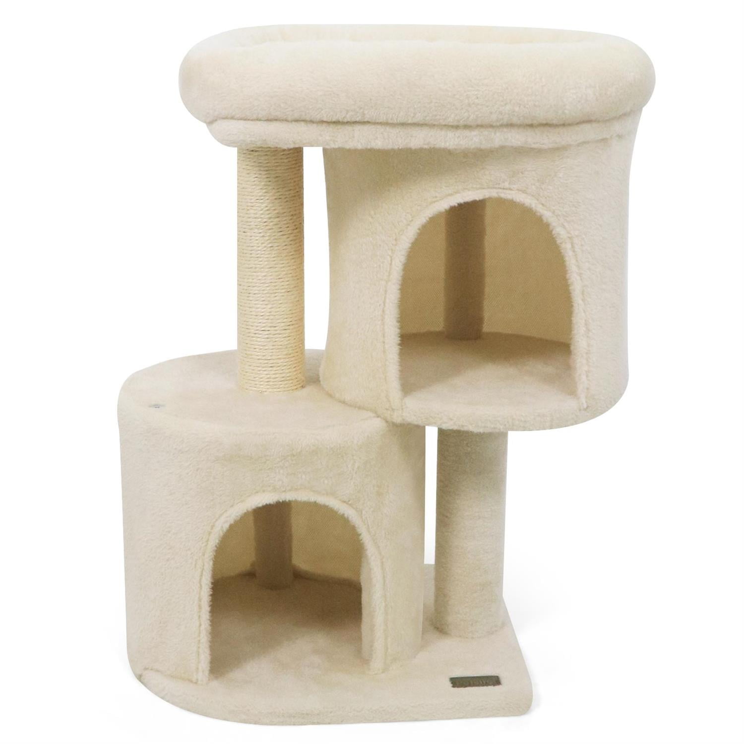 Pefilos 26" Cat Tower, Large Padded Perch & Dual Condos, Sisal Scratching Post & Anti-Toppling, Beige