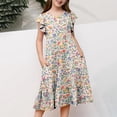 thumbnail image 4 of shoper Spring Dresses for Girls Ruffled Sleeve Floral Print Crew Neck Tiered Flowy Casual Dresses Girls Holiday Party Dress Multicolour 130, 4 of 6