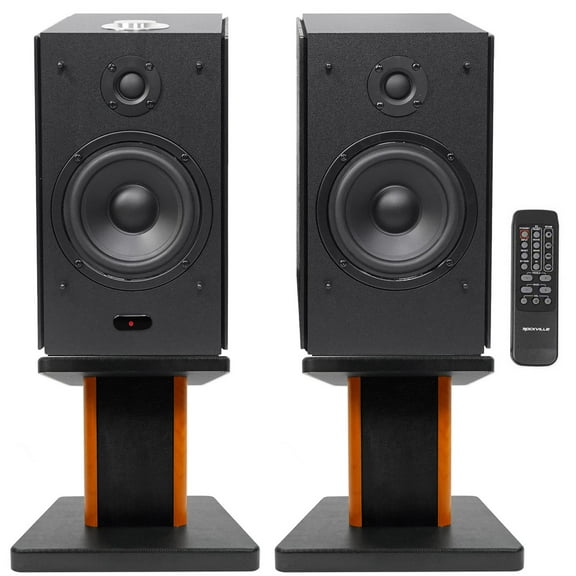 (2) Rockville HD5B 5" Bluetooth Bookshelf Home Theater Speakers Wood Stands