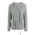 thumbnail image 5 of Seyurigaoka Women Casual Ribbed Cardigan Tops Solid Color Long Sleeve Zipper-Up Hooded Knitted Outwear, 5 of 7