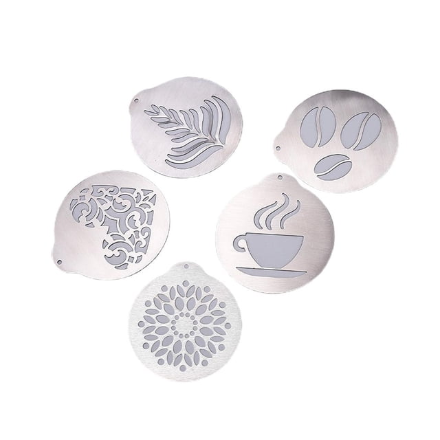 Plantillas De Café De Acero Inoxidable De 5 Piezas Plantillas De Arte De Espuma De Café Con Leche Para Decorar Café Pastel De Cupcake Cappuccino Serendint HA035872-00