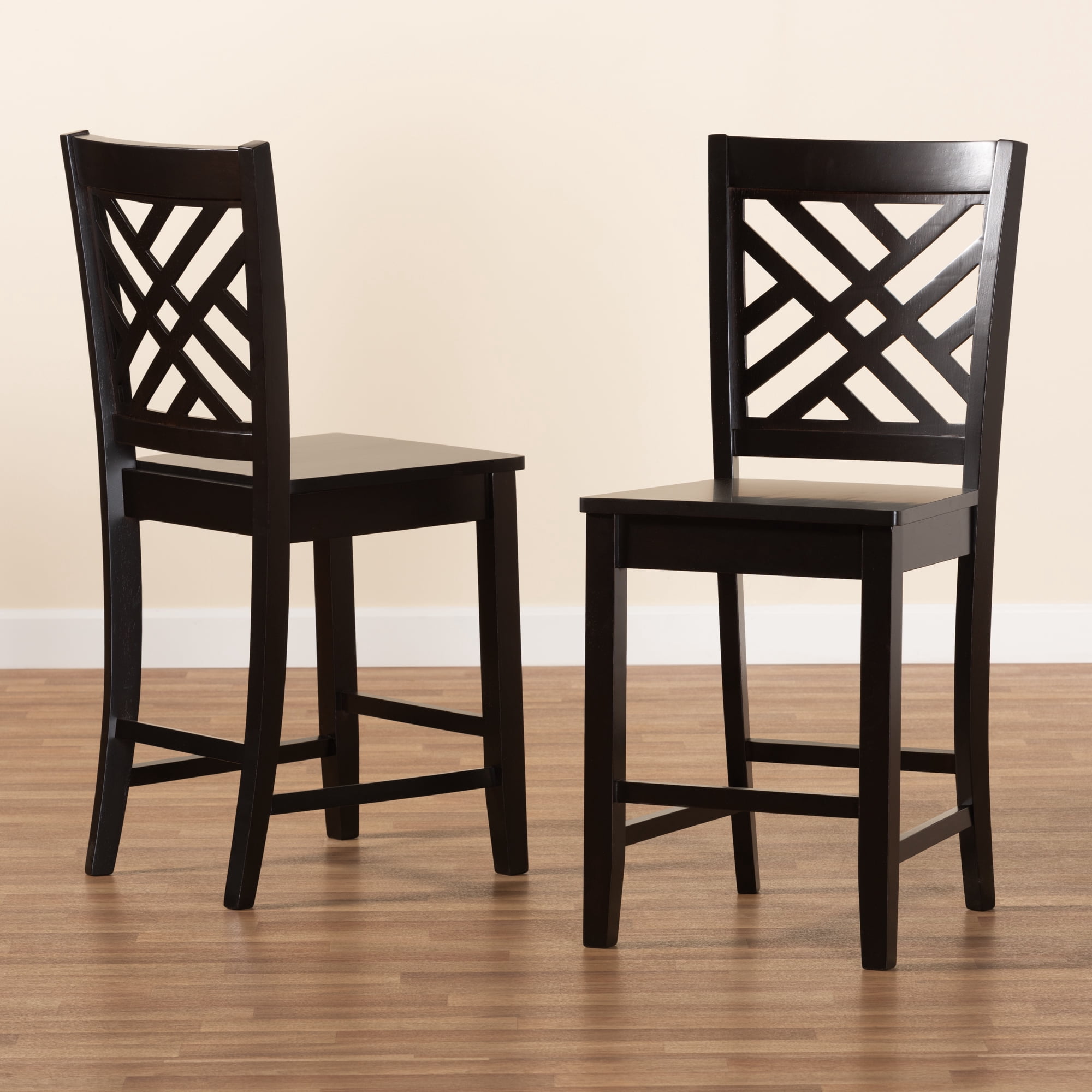 Baxton Studio Caron Modern and Contemporary Transitional Dark Brown Finished Wood 2-Piece Counter Stool Set