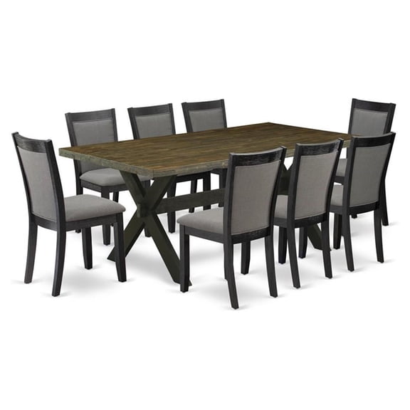 East West Furniture X-Style 9 Pieces Wood Dining Set in Black/Jacobean/Dark Gray
