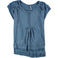 thumbnail image 2 of Free People Womens High Low Aster Henley Shirt, Azul, XS Free People henley, 2 of 2