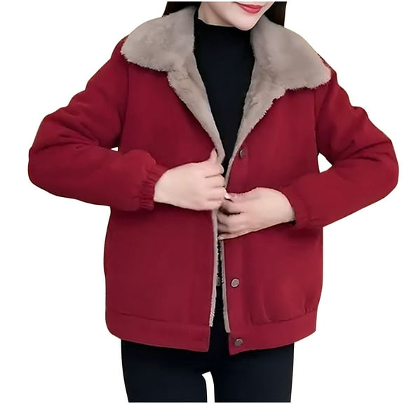 Mlzmgr Plus Size Jackets for Women Faux Sueda Long Sleeve Lapel Winter Coats for Women Outerwear Thermal Tops L-5XL