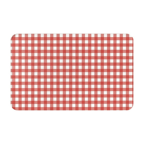 Bathroom Rugs Non Slip Washable - Textured red white plaid Checkered Kitchen Mats for Floor, Area Rugs for Entryway Rugs Indoor, Laundry Bathroom Room Door Rug with Rubber Backing 20x31.5in