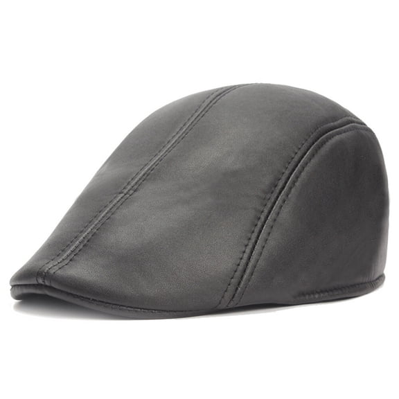 Men’s Faux Leather Cap Outdoor Newsboy Gatsby Hat Golf Driving Beret Flat Hats