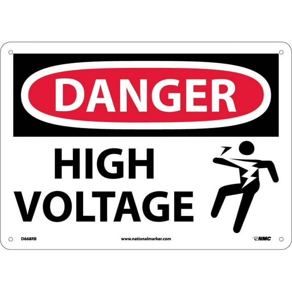 NMC Signs D668Rb, Danger High Voltage Sign, 10 X 14, Rigid Plastic .050