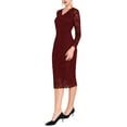 thumbnail image 4 of INSPIRE CHIC Women's Dress V Neck Floral Lace Sheer Long Sleeve Midi Cocktail Dress S Wine Red, 4 of 5