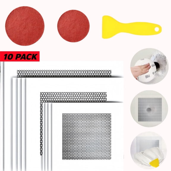 10 Pack Drywall Patch Repair Kit, TVTUTPWY 4/6/8 Inch Aluminum Self-Adhesive Mesh with Scraper and Sandpapers, Suitable for Filling  Wall Surface Hole