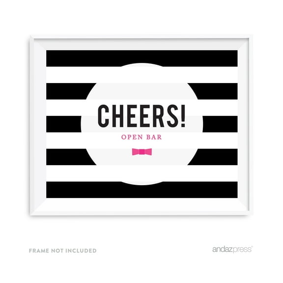 Open Bar Cheers! Modern Black and White Stripes Wedding Party Signs