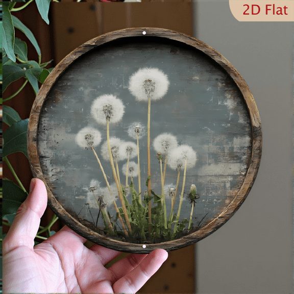 Retro Dandelion Decor, 8" Round Aluminum Wall Art Sign, Metal Signs, Wall Decor For Kitchen, Door, Office, Coffee, Bedroom Decor, Best Gifts For Room, Home, Bathroom Decor, Weird Decor, 2D Flat