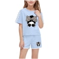 thumbnail image 2 of Spazoro Little & Big Girls Cute Outfit Sets, Graphic Print Crew Neck Summer 2-Pieces Short Sleeve Shirt and Shorts Sets Sky Blue Size 9 T, 2 of 8