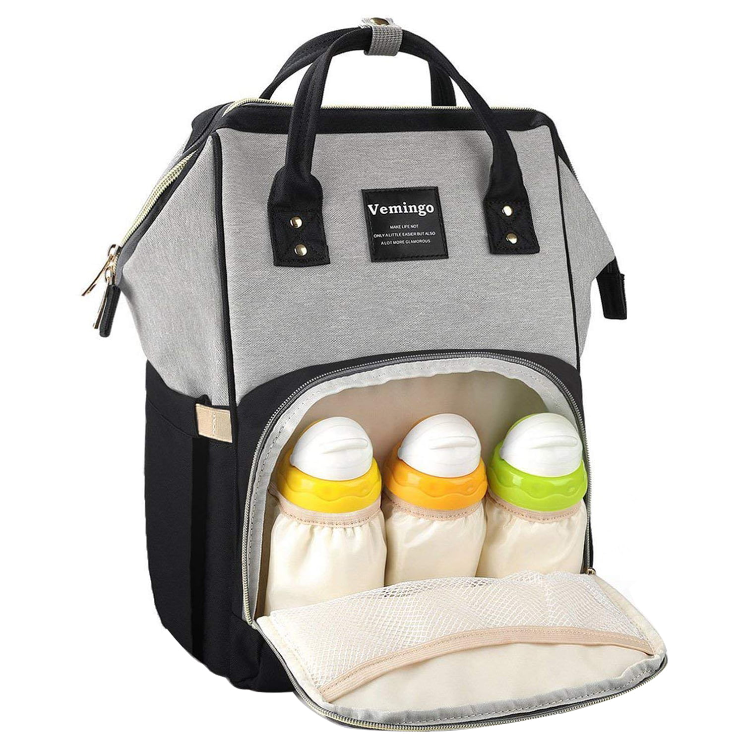 Diaper Bag Organizer Diaper Backpack Set 5 pieces with Stroller Straps Gray 