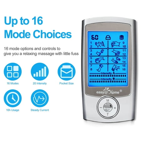 Easy@Home Rechargeable TENS Unit Muscle Stimulator, 16 Modes, 20 Intensity Levels, 1 Pack