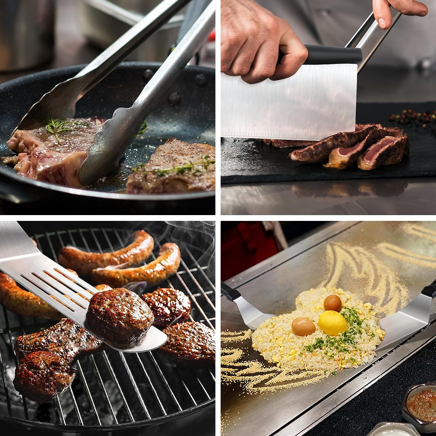 TENLEI BBQ Grill Tools Set,Grilling Accessories,Extra Thick Stainless Steel  Grill Spatula, Tongs,Fork,Meat Knife,Brush & Skewers.Best Grilling Gift