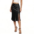 thumbnail image 5 of Hesxuno Women Satin Midi Skirts High Waist Slit A Line Skirt Elegant Fishtail Solid Skirts Wedding Event Comfortable Skirts Black XXL, 5 of 6