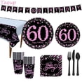thumbnail image 3 of Taoup-vajilla de fiesta de cumpleaños para adultos, platos, tazas, toallas, cubierta de mesa, feliz 60 cumpleaños, decoraciones para abuelos, color dorado y negro, 3 of 4