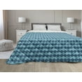 thumbnail image 1 of Navy Blue Down Alternative Comforter, Oriental Pattern in Patchwork Horizontal Design Eastern, Microfiber Quilt for All Season, 5 Sizes, Pale Blue Dark Blue, by Ambesonne, 1 of 3