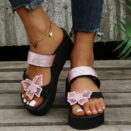 

Yedhsi Women Rhinestone Slope Heel Open Toe Bow-Knot Slippers Clip-Toe Shoes Comfy Sandals Casual Comfortable Beach Sandals Flip Flop Shoes Women s Slippers