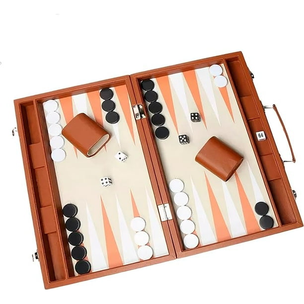 Backgammon Hanylish de Cuero Sintético con Estuche, Set Completo