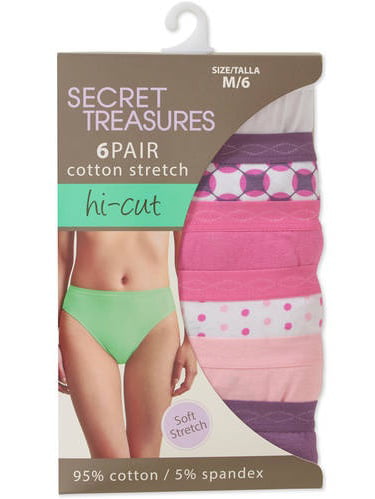 Secret Treasures Ladies Cotton Stretch Hi Cut Panty, 6 pack