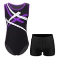 thumbnail image 3 of Raenseen Kids Girls Contrast Color Patchwork Sport Suit Sleeveless Round Neck Gymnastics Leotard with Purple&Black 6, 3 of 9