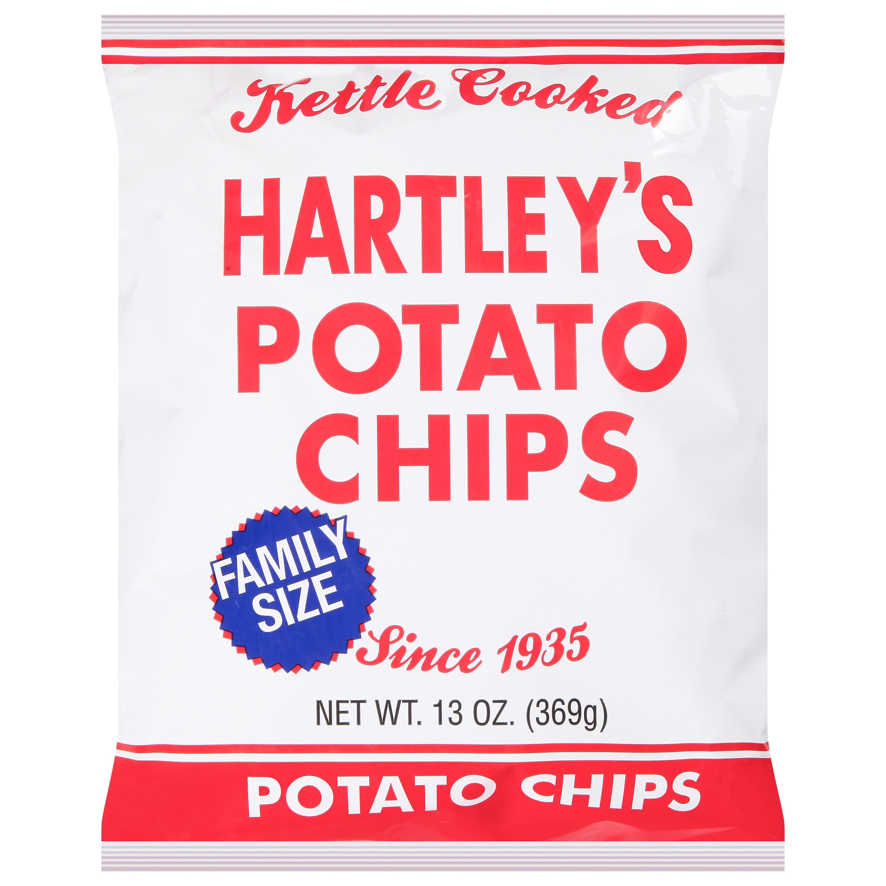 13oz. Hartley's Plain Potato Chips, Original Kettle Cooked Flavor, 0 Trans Fat, No Allergens Contained