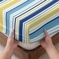thumbnail image 3 of Twin Sze Fitted Sheet Set - Blue Yellow Striped 2 Piece Bedding Sets 16" Deep Pocket Fitted Sheet with 1 Pillowcase, Farmhouse Navy Blue Ombre Stripes Brushed Microfiber Hotel Luxury Bed Sheets, 3 of 9