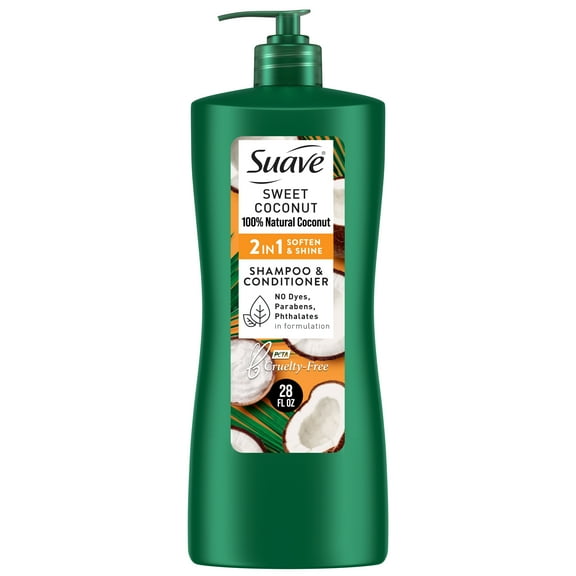 Suave Natural Sweet Coconut 2 in 1 Shampoo & Conditioner for Softening and Shining Hair, 28 oz