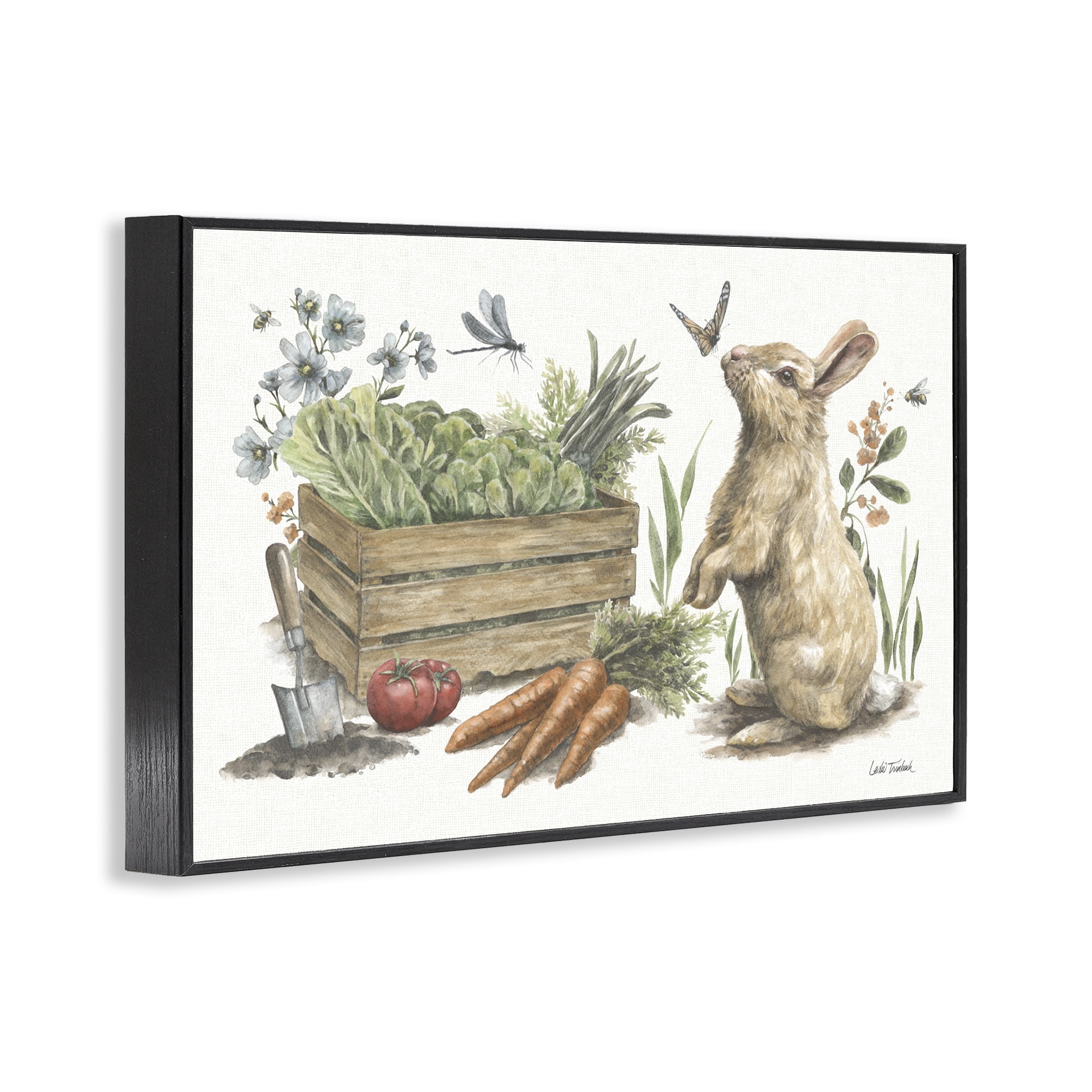 Stupell Industries Gardening Bunny Scene Botanical & Floral Painting Black Framed Art Print Wall Art, 18 x 12