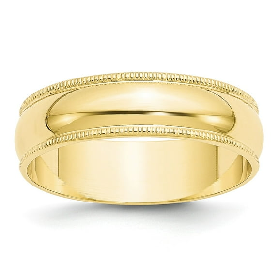 10KY 6mm LTW Milgrain Half Round Band Size 6 in 10k Yellow Gold