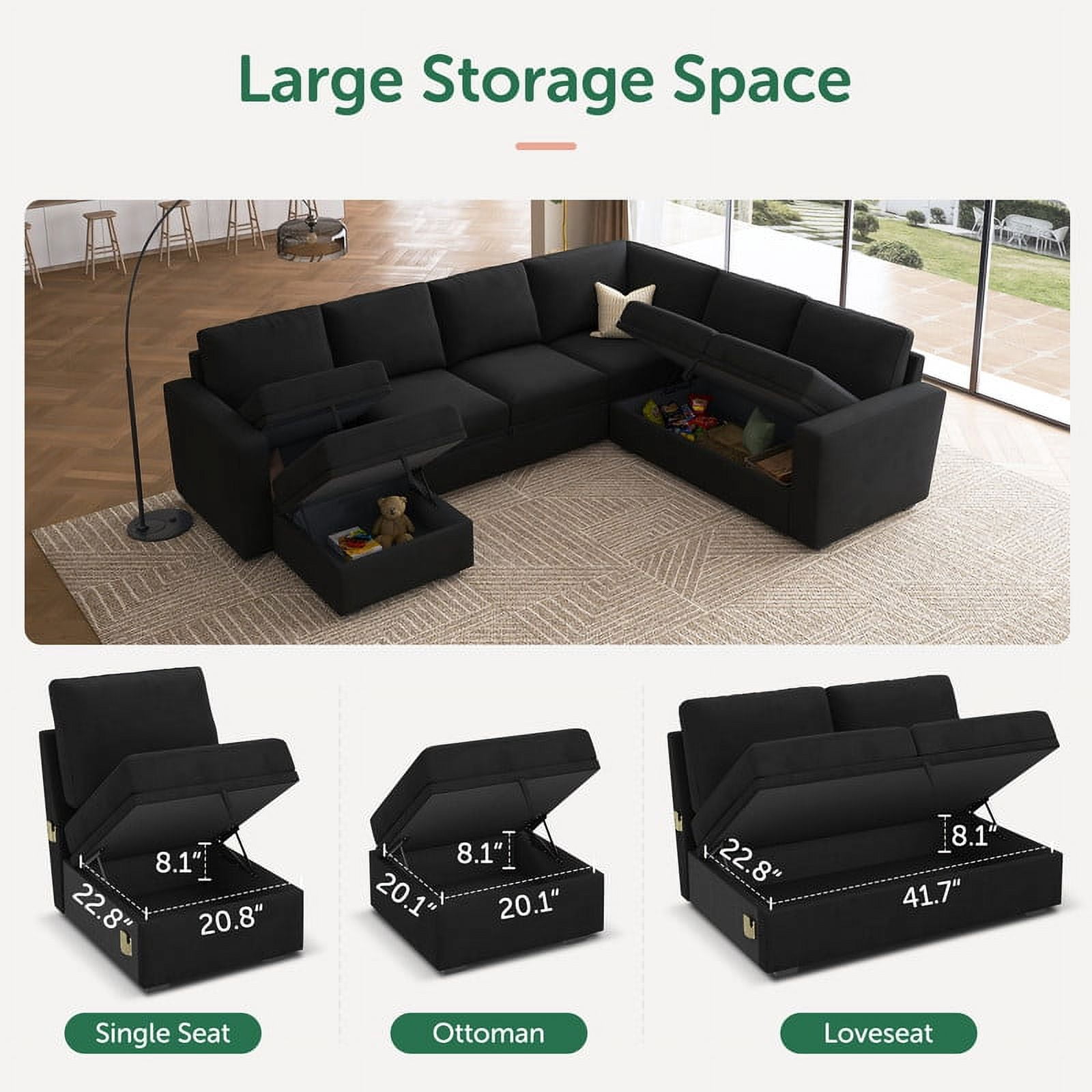 Marrber Modular Sleeper Sectional Sofa Couch Pull Out Couch for Living Room, Black