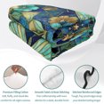 thumbnail image 4 of Quilts Queen Size Bedding Set, Turquoise Glass Butterflies Lightweight Quilted Comforter, Luxury Bronze Floral Marble Soft Reversible Bedspread Coverlet with Pillow Covers for All Season, 90" x 96", 4 of 9