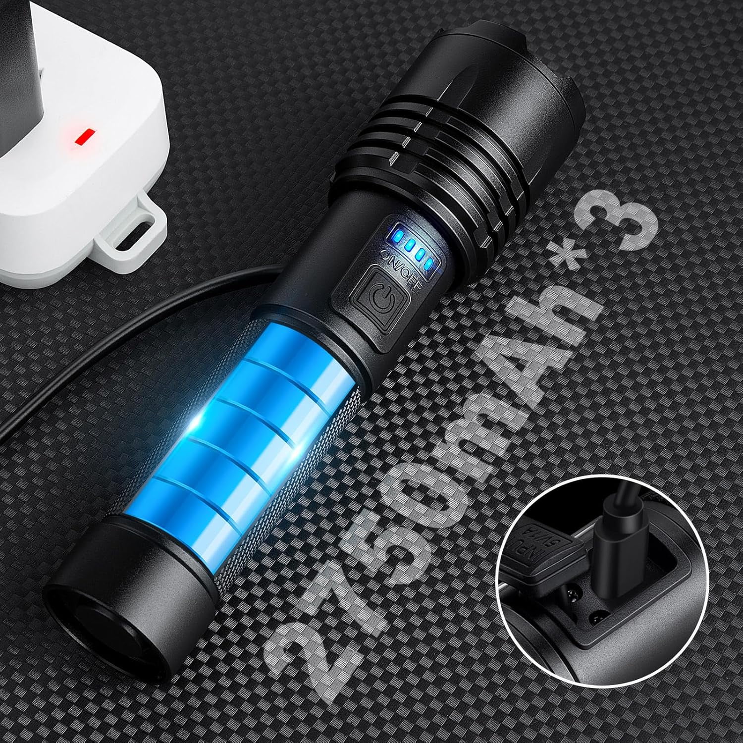 3 Pack Rechargeable Flashlights 990000 High Lumens, Super Bright LED Flash Light with 3 Light Modes, High Power Flashlight with Charging Cables, IPX7 Waterproof for Camping, Outdoor, Home