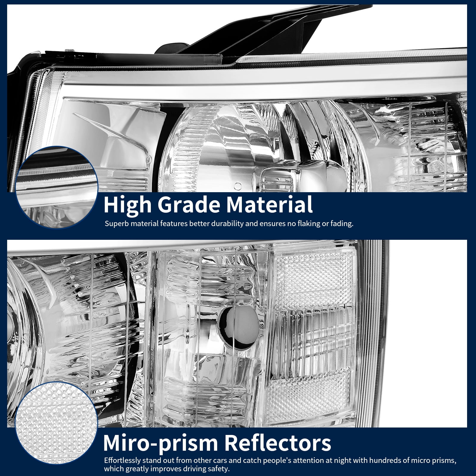 RVNI Fit For 07-13 Chevy Silverado 1500 2500 3500 Clear Corner Headlights Replacement