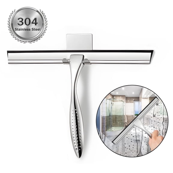 Aovky Shower Squeegee , 10 Inches All-Purpose Stainless Steel for Glass Doors, Bathroom Squeegee Cleaner