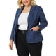 thumbnail image 1 of Women's Plus Size Denim Jacket Notched Lapel Color Block Stretch Blazer Sky Blue 2X, 1 of 6