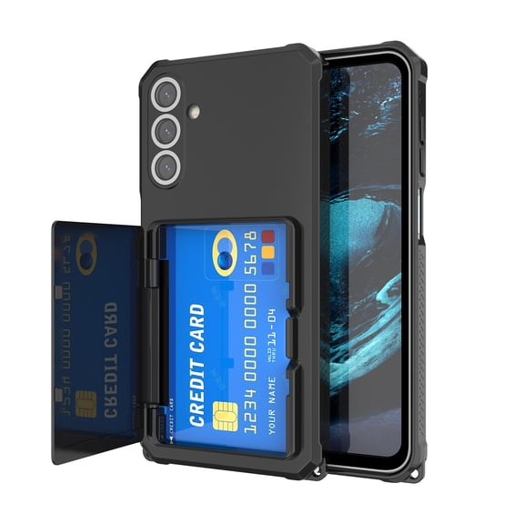 Case Designed for Samsung Galaxy A15, Wallet Case with Credit Card Holder & Hidden Mank-up Mirror, Hybrid Shockproof Heavy Duty Protection Phone Cover Women Girls, for A15, Black