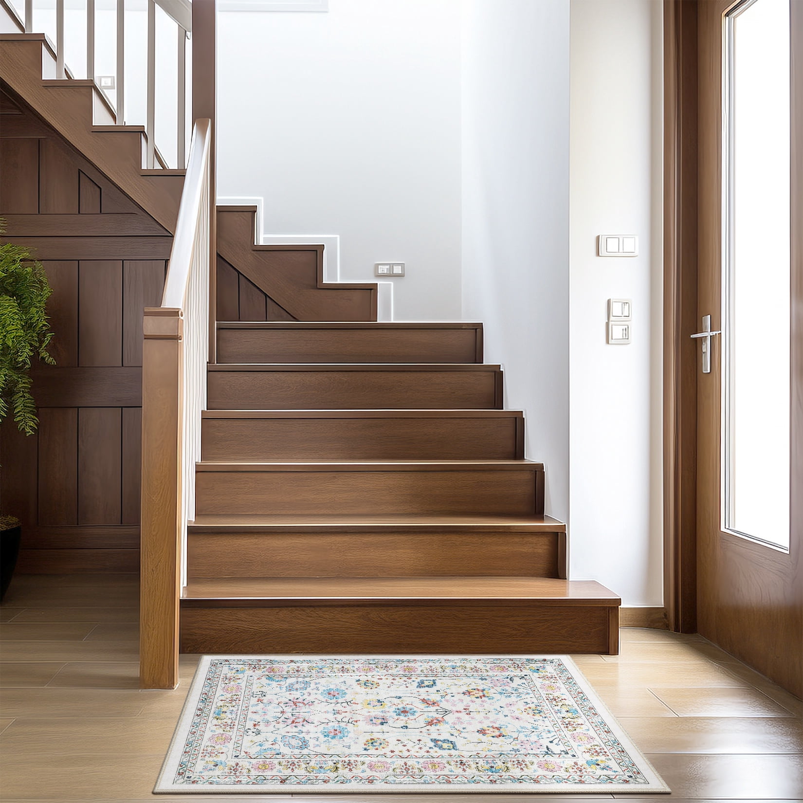 Toyoso 2x3 Area Rug Living Room Rugs - Machine Washable Traditional Floral Rug Non-Slip Classic Farmhouse Entryway Mat for Indoor Front Door, Kitchen, and Home Décor – Beige