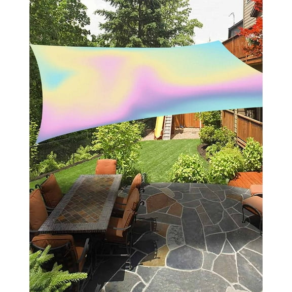 Sun Shade Sail 8x10Ft Pink Purple Yellow Teal Gradient Uv Block Sunshade Canopy Outdoor Shade Cover Rectangle Shade Cloth For Patio Garden Yard Deck Pergola