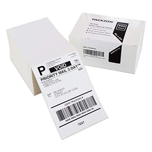 PACKZON 4x6 Fanfold Direct Thermal Labels, White, 500 Labels per Stack (4 Stacks)