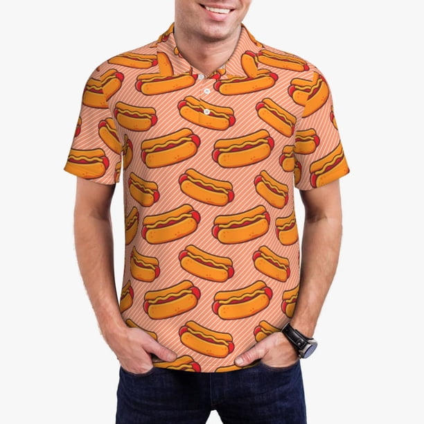 Balery Cartoon Hot Dog Camisa Polo de Hombre con Estampado, de Manga Corta y Tejido Medio, Camisa Tipo Golf Polo-Medium