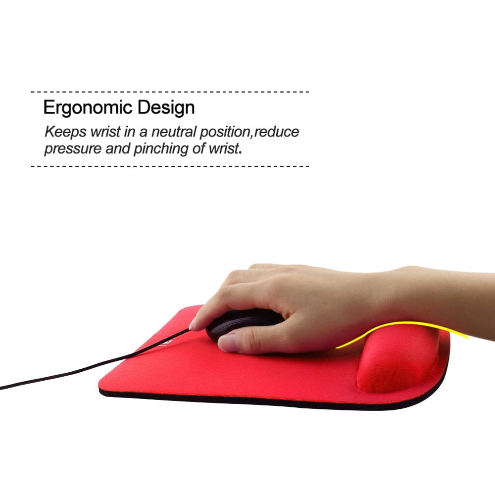 NEX Mouse Pad with Memory Foam Wrist Rest, Non-slip Rubber Base Mouse Mat for Typist Office (Red)