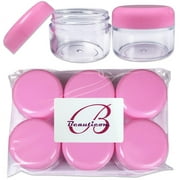 Beauticom 6 Pieces High Quality 30 Gram 30 ml (1 oz) Travel Jars with Round Pink Lids for Creams, Salves, and Product Samples