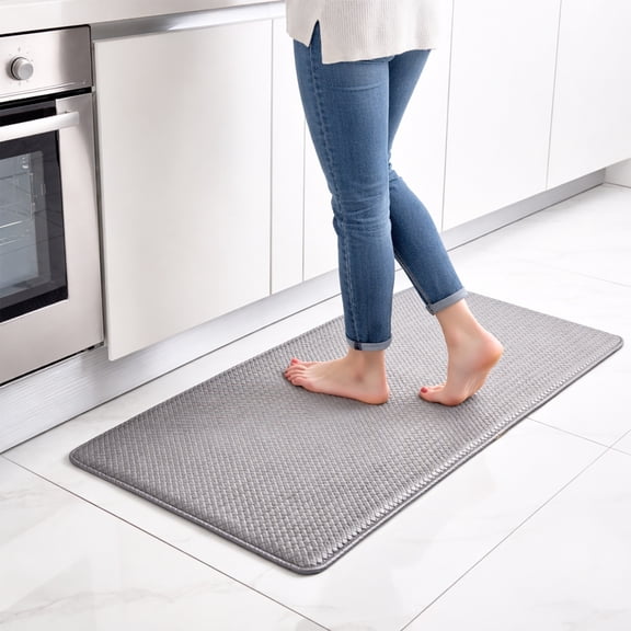 Behome Kitchen Mat, 17"x29" Cushioned Anti-Fatigue Rugs, Non-Slip Waterproof Comfort Standing Mats for Kitchen, Office, and Floor, Grey