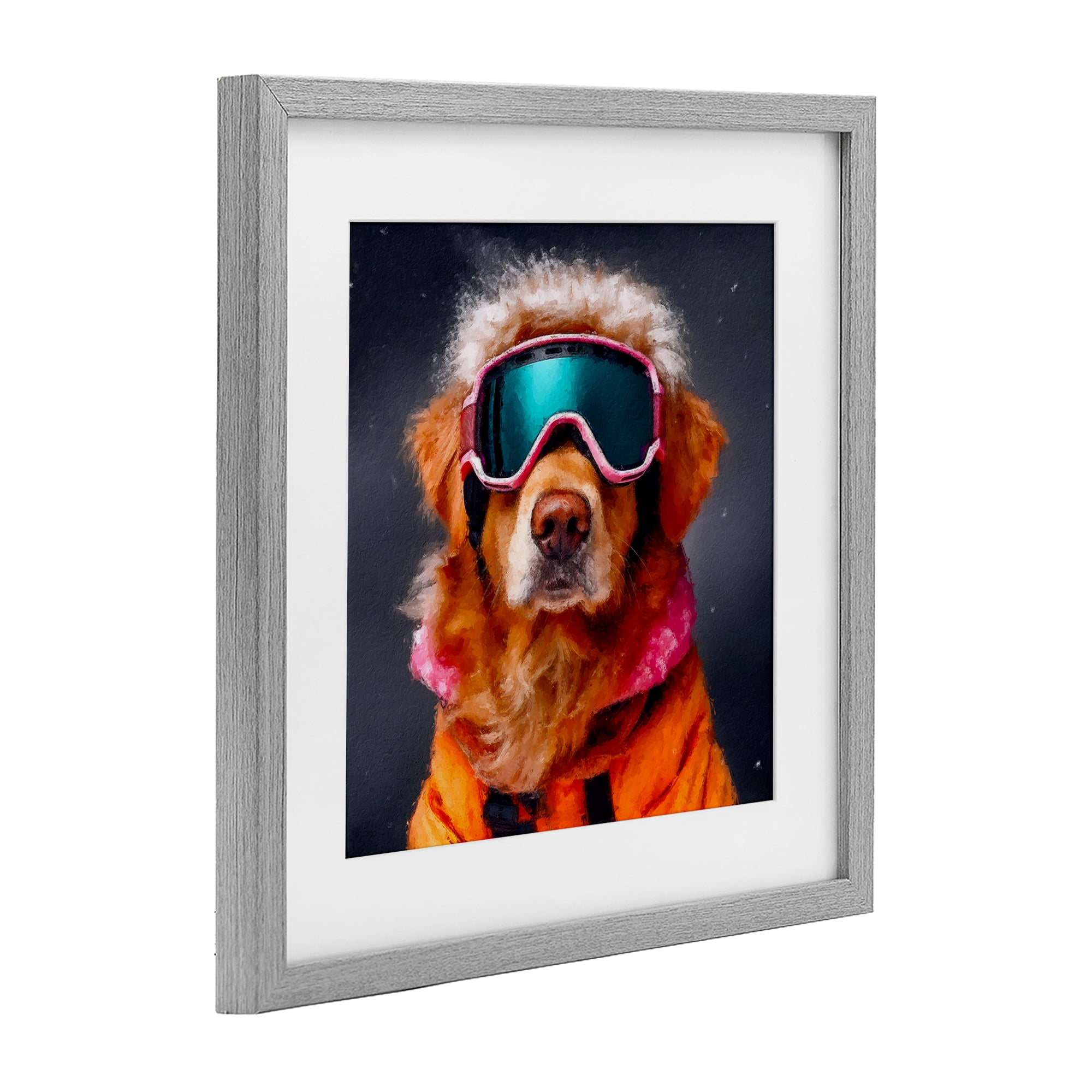 Ski Dog with Goggles Gray Framed Print Under Glass, design by Sean Parnell
