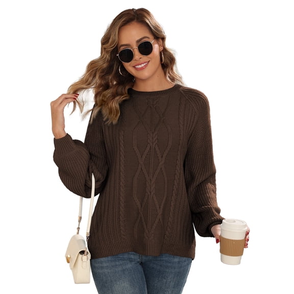 Women's Cable Knit Crewneck Sweaters 2025 Fall Winter Long Sleeve Casual Chunky Knit Sweater Pullover Top