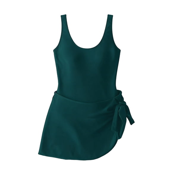 One Piece Swimdress Swimsuits for Women Tummy Control Solid Color Swim Dresses Skirt Bathing Suit Green XL